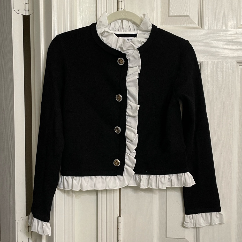 Urban Revivo Black Cardigan with Ruffled Details